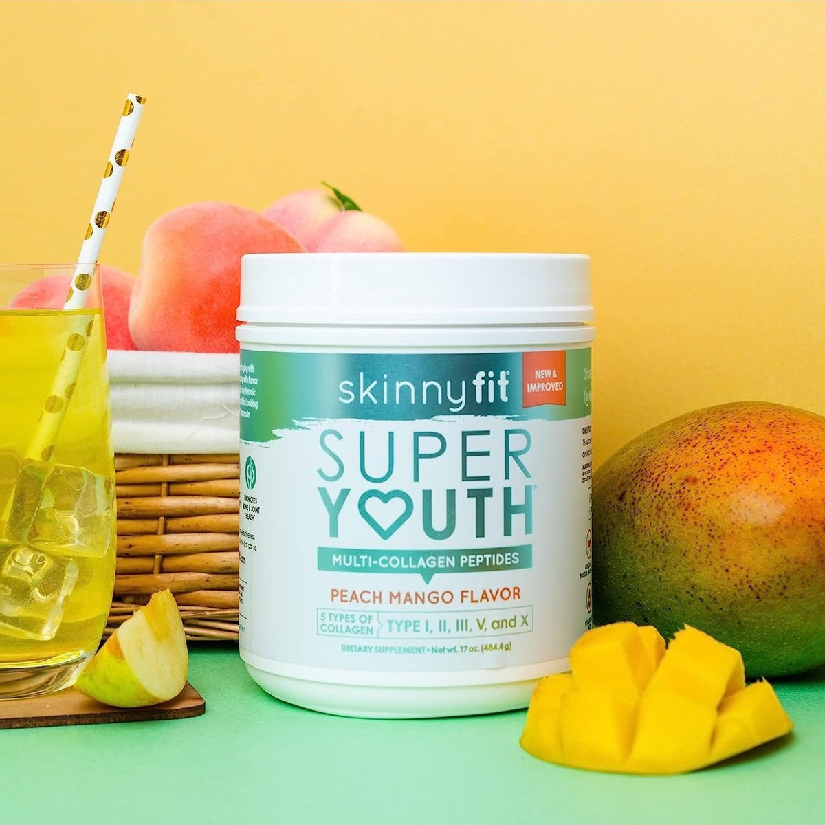 SkinnyFit Super Youth Multi-Collagen Peptides Peach Mango Flavor NEW Skinny Fit