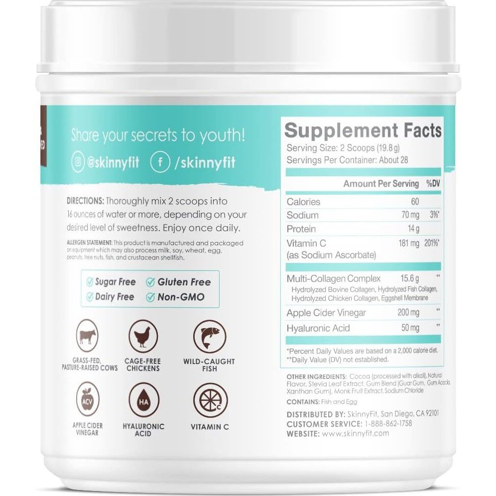 SkinnyFit Super Youth Plus Multi-Collagen Peptides Chocolate Flavor Collagen NEW Skinny Fit
