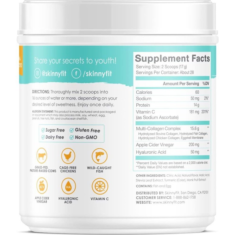 SkinnyFit Super Youth Multi-Collagen Peptides Orange Pineapple NEW Skinny Fit