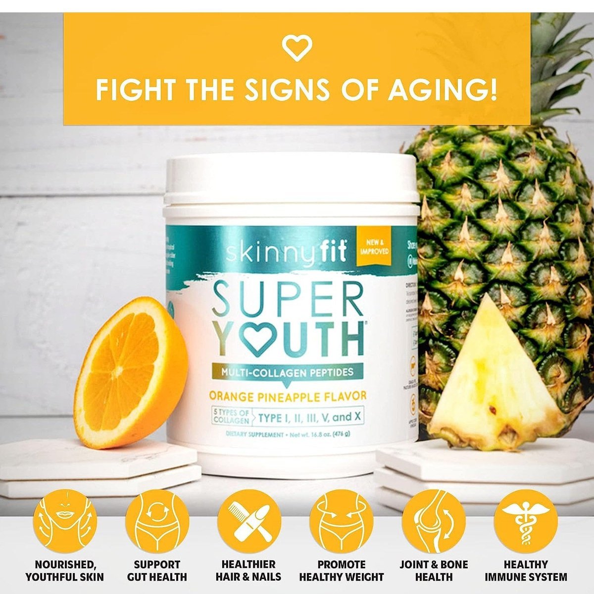 SkinnyFit Super Youth Multi-Collagen Peptides Orange Pineapple NEW Skinny Fit