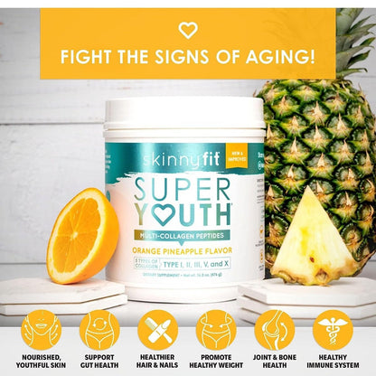 SkinnyFit Super Youth Multi-Collagen Peptides Orange Pineapple NEW Skinny Fit