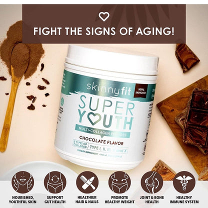 SkinnyFit Super Youth Plus Multi-Collagen Peptides Chocolate Flavor Collagen NEW Skinny Fit