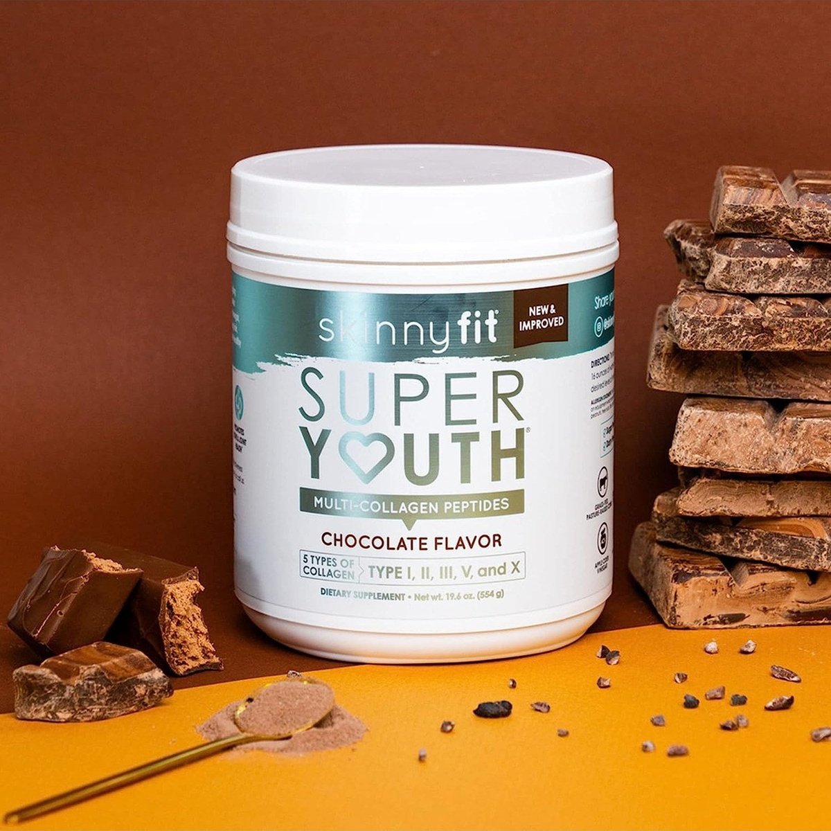 SkinnyFit Super Youth Plus Multi-Collagen Peptides Chocolate Flavor Collagen NEW Skinny Fit