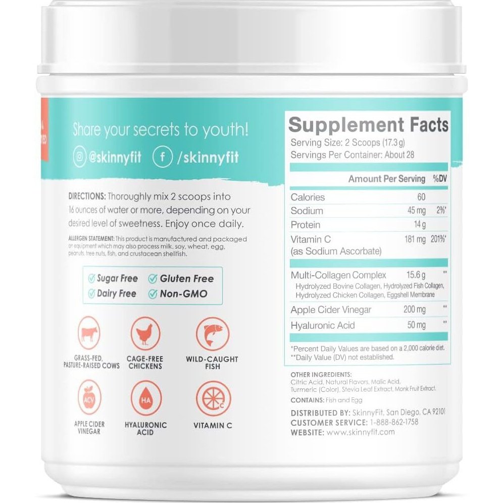 SkinnyFit Super Youth Multi-Collagen Peptides Peach Mango Flavor NEW Skinny Fit